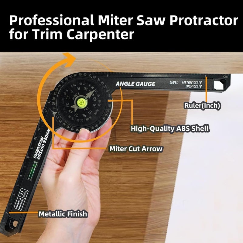 Gray Wolf Miter Saw Protractor, 7 Inch Protractor with Level, High Precision Laser Marking, 360° Miter Angle Measuring Instrument for Carpenters, Decorators, Plumbers and All Construction Trades - Image 5